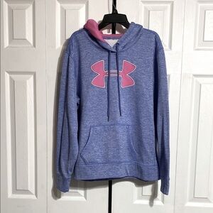 Under Armour Hoodie Blue & Pink Pullover top Fleece Lined size LARGE / XL